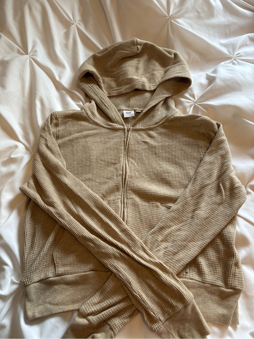 TNA Beige Waffle-Knit Zip Hoodie